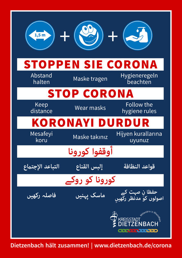 Mehrsprachiges Plakat zu Corona